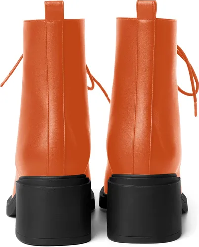 Vista 18 de ROSERWISH Botas altas de tacón bajo y grueso para mujer, con cordones, cómodas, modernas, con puntera redonda, de 2.5 pulgadas