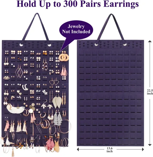 Vista 2 de Organizador de aretes colgantes, soporte para aretes de pared Resovo con 2 ganchos, capacidad para hasta 300 pares, diseño compacto, material suave