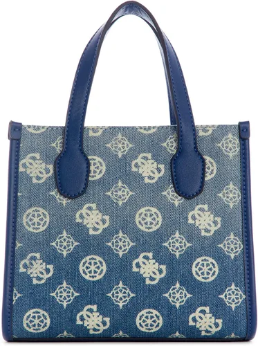 Vista 4 de GUESS Silvana - Mini bolsa de 3 compartimentos, logotipo de mezclilla degradado, Logotipo degradado de mezclilla