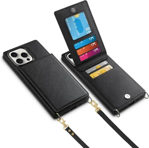 Vista 15 de Vofolen - Funda tipo cartera para iPhone 11 con tarjetero y bloqueo RFID, color negro Crossbody Adjustable Strap Purse Magnetic Clasp Heavy Duty