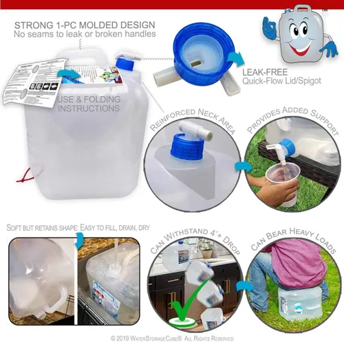 Vista 5 de WaterStorageCube Contenedor de agua plegable sin BPA con grifo, recipiente para llevar agua de grado alimenticio para camping al aire libre