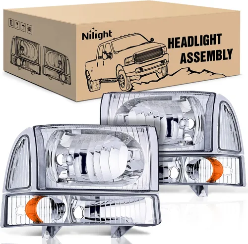 Vista 30 de Nilight - Conjunto de faros delanteros compatible con Ford F-150 Expedition 1997 1998 1999 2000 2001 2002 2003, carcasa negra, reflector ámbar