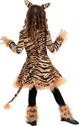 Vista 9 de Fun Costumes Kids Tiger Costume Small Tiger Costume Velour Dress with Glittery Tulle Ruffles, Tiger Costume for Girls