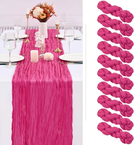 Vista 46 de Paquete de 6 caminos de mesa de estopilla rosa, extra anchos de 35 x 120 Rosa bebé