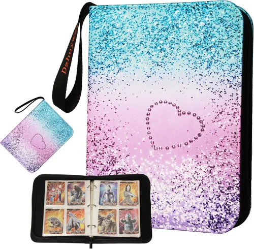 Vista 11 de Carpeta de tarjetas coleccionables para 4 bolsillos, 400 tarjetas con 50 fundas extraíbles con cremallera de protección, pulsera de fácil