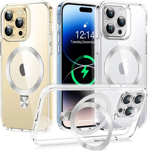 Vista 21 de [Anillo de CD compatible con soporte invisible MagSafe] Funda magnética para iPhone 12 / iPhone 12 Pro, parachoques galvanizado que no se pone