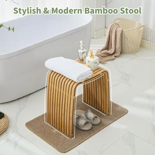 Vista 9 de Taburete de bambú para baño y comedor, banco de bambú, duradero y hermoso diseñado para baño, comedor, sala de estar y dormitorio