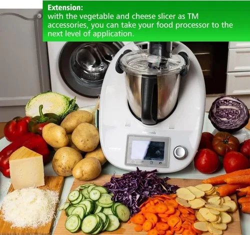 Vista 6 de Cortador multifuncional de verduras y queso, cortador grueso y fino, adecuado para Thermomix tm6, pelador de verduras, juego de pared de acero