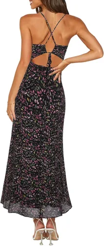Vista 3 de ZAFUL Vestido largo de verano con tirantes delgados para mujer, diseño floral, con nudo frontal, sexy, cuello en V, sin espalda, para vacaciones