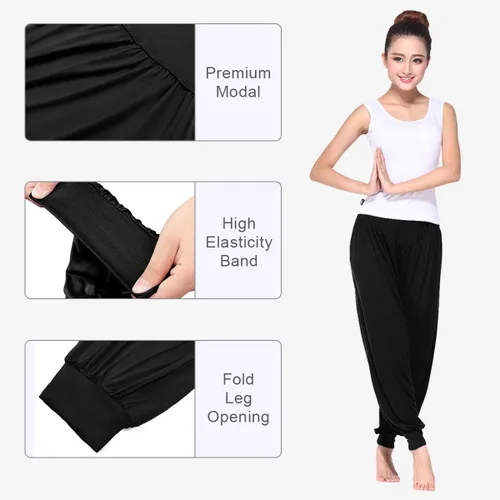 Vista 3 de BeautyWill Harem Pantalones para mujer, de cintura alta, para yoga, entrenamiento, casual, sueltos, suaves, modales, pilates, pantalones