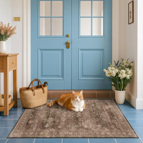 Vista 244 de Hazo Haus – Alfombra pequeña para entrada, cocina o baño, antideslizante con base de goma, resistente a las manchas y a la decoloración, diseño