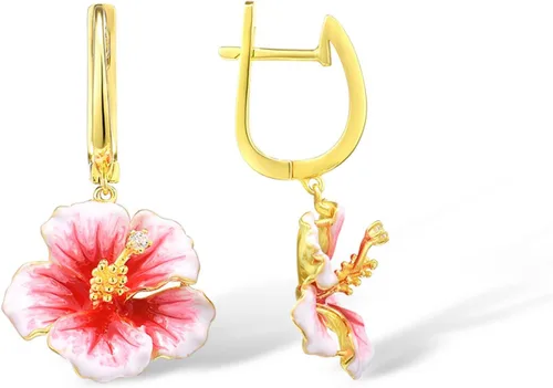 Vista 3 de Santuzza - Pendientes de plata de ley con flores esmaltadas y gemas de plata esterlina