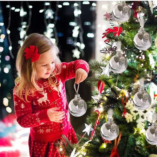 Vista 2 de 8 piezas Adornos de Bolas Transparentes de Plástico Rellenables para DIY - Adornos de Bolas de Navidad, 3.15 Pulgadas Tapa Desmontable Transparente