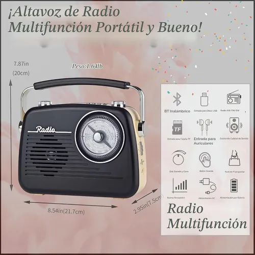 Vista 2 de Radios portátiles AM FM SW, receptor de transistor retro de recepción fuerte, altavoz Bluetooth, enchufe de corriente alterna en la pared, funciona