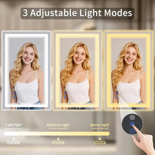 Vista 3 de Espejo de baño LED de 22 x 30 pulgadas con luces, antiniebla, retroiluminado + luz frontal, regulable, espejo de tocador LED para pared, espejo
