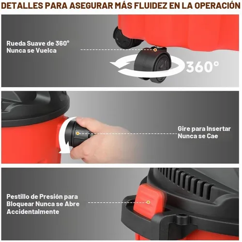 Vista 4 de Hoteche Aspiradora portátil de 2.6 galones en seco y húmedo, aspiradora compacta de 800 W con función de soplador, potente succión de 16 KPa
