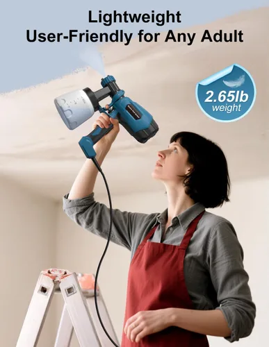 Vista 2 de Paint Sprayer, Electric Spray Paint Gun, 3 Modes & 4 Brass Nozzles, with Cleaning & Blowing Joints, Variable Flow Control, for Doors, Fences, Walls