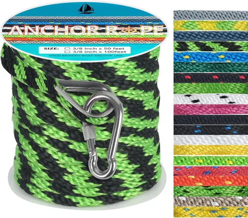 Vista 16 de Cuerda de anclaje de 1/2 pulgada y 50 pies, cuerda de anclaje para barco, trenza sólida MFP, línea de anclaje con dedal de acero inoxidable 316