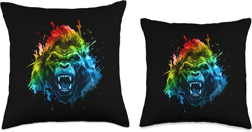 Vista 3 de Pure Motivation Style Gorilla Head Beast Angry Workout Gym Motivation Power Throw Pillow, 16 x 16, multicolor