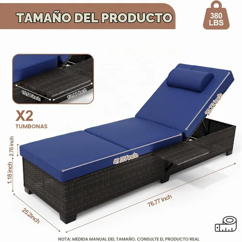 Vista 2 de Juego de 2 tumbonas de mimbre de polietileno para exteriores Azul