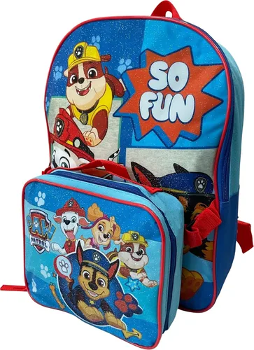 Vista 4 de Fast Forward Paw Patrol So Fun - Mochila infantil de 15 pulgadas con lonchera extraíble (azul-rojo)