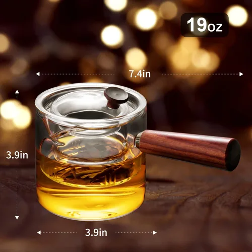 Vista 2 de PARACITY Tetera de vidrio con infusor, tetera japonesa segura para estufa, hervidor de té transparente con mango de madera, tetera de hojas sueltas