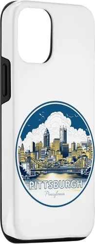 Vista 3 de Carcasa de acero para iPhone 14 Pittsburgh Downtown High Rise Building City Skyline