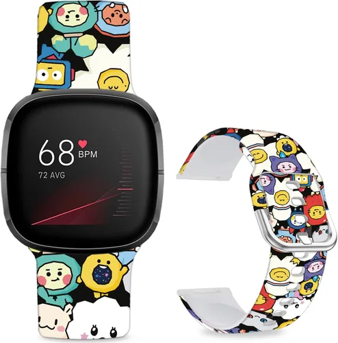 Vista 24 de Correas de reloj de dibujos animados con estampado floral compatibles con Fitbit Versa 4/Versa 3/Fitbit Sense 2/Sense Band de silicona suave