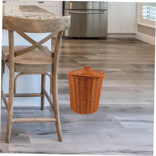 Vista 7 de YARNOW Cubo de basura de ratán con tapa de 9.2 x 9.2 x 11 pulgadas, cesta de plástico tejida para organización del hogar, cocina, baño, sala de estar