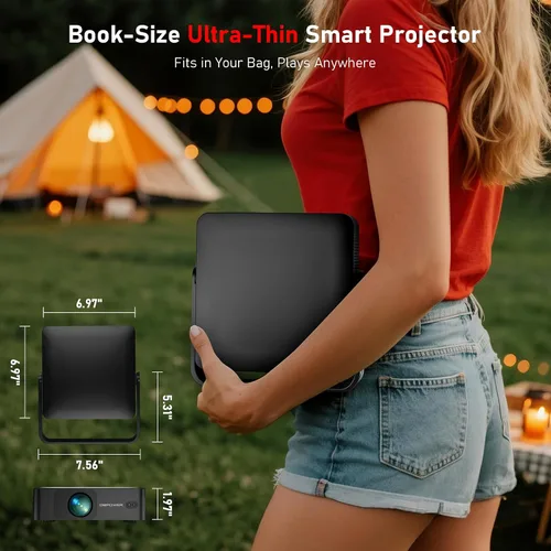 Vista 7 de [Ultradelgado de 1.97 pulgadas Enfoque automático Aplicaciones integradas Soporte de 360°] Mini proyector inteligente con WiFi y Bluetooth
