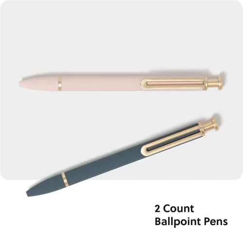 Vista 2 de U Brands Bolígrafos Monterey, juego de 2, gris pizarra oscuro y rosa suave con detalles dorados, punta gruesa (1.0 mm), tinta negra
