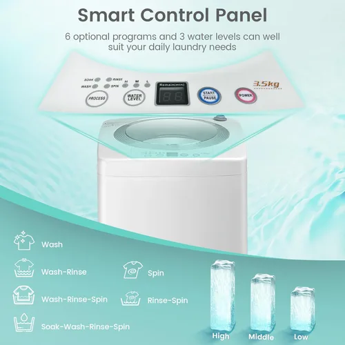 Vista 4 de RELAX4LIFE Lavadora portátil completamente automática, capacidad de 8 libras con 6 programas y 3 niveles de agua, pantalla LED, bomba de drenaje
