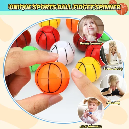 Vista 4 de Mini Baloncesto Fidget Spinner para niños y adultos, bola pequeña mano dedo Spinner recuerdos de fiesta bolsa de regalos deportiva caja del tesoro