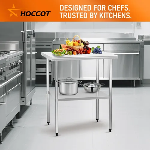 Vista 7 de Mesa de preparación y trabajo de acero inoxidable con estante ajustable y salpicadero, isla de cocina con almacenamiento, estaciones de trabajo Mesa