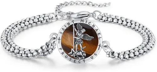 Vista 84 de Pulsera unisex de San Miguel/Cristóbal/Benedicto/Jude/José/Guadalupe/Ángel de la Guarda/Santa Muerte Pulsera de plata de ley 925 con cadena de doble