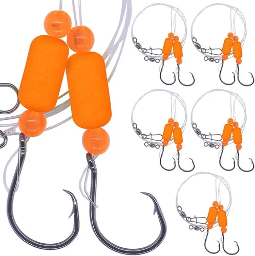 Vista 12 de Aparejos Pompano para Pesca de Surf en Agua Salada con Gancho de Doble Círculo y Espacio Amplio - Juego de 6 Accesorios de Pesca de Surf