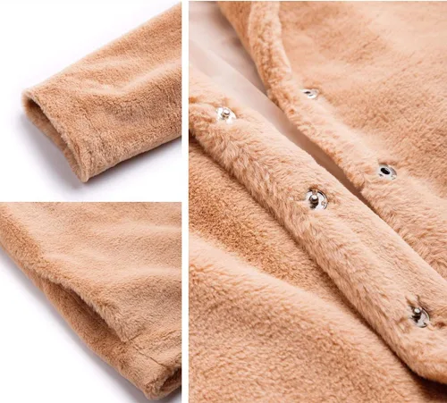 Vista 6 de Chaqueta de piel sintética para mujer, primavera, otoño, manga larga, suave, cómoda, abrigos para exteriores