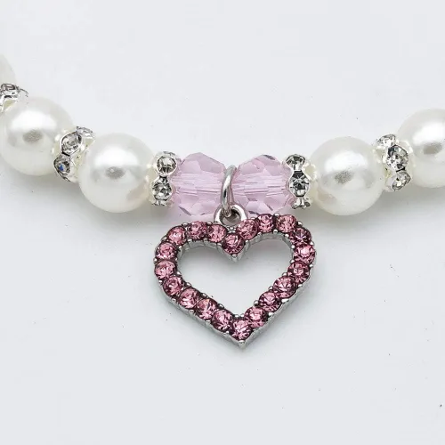 Vista 2 de Collar de perlas de cristal para perro, joyería para perros pequeños y cachorros, collar de boda con dije de diamantes de imitación, ropa