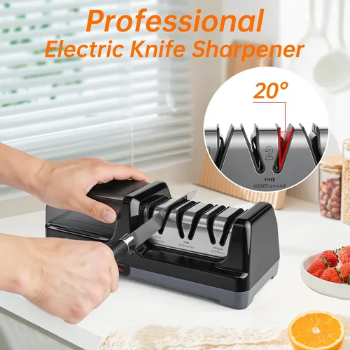 Vista 7 de Afilador de cuchillos Enutogo, afilador de cuchillos eléctrico profesional de 3 etapas para cuchillos de cocina, 100% abrasivo de diamante para guía