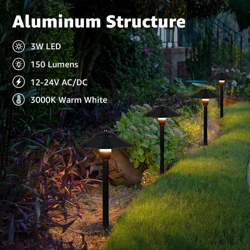 Vista 3 de SUNVIE Low Voltage Pathway Lights 12-24V 3W Landscape Lighting, 3000K LED Low Voltage Landscape Lights, IP65 Waterproof Aluminum Path and Area Light
