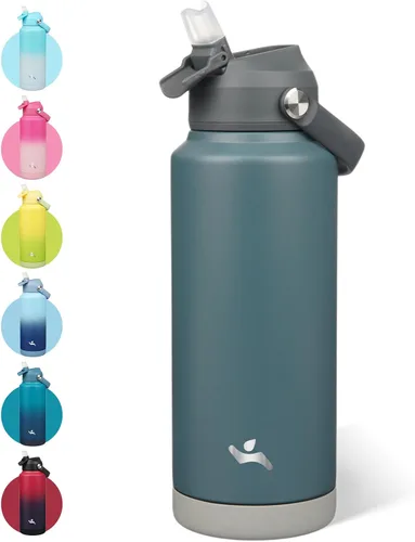 Vista 12 de Konokyo - Botella de agua deportiva aislada de acero inoxidable de 18 onzas con tapa con popote Black; BPA-free, leak-proof sports bottle with