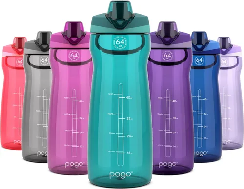 Vista 15 de Pogo Botella de agua de plástico tritán sin bisfenol A con tapa con pico de 18 onzas, color azul
