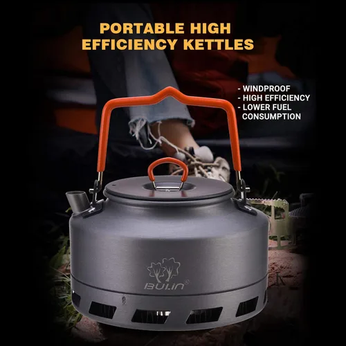 Vista 7 de Bulin Hervidor de camping de aleación de aluminio de 1.6 L, olla de té abierta para café, calentamiento rápido, equipo al aire libre, ideal