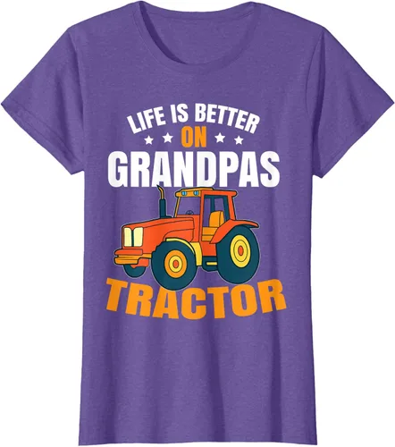 Vista 21 de Life Is Better On Grandpas Tractor Kids Farm Tractor Boy Camiseta, Negro