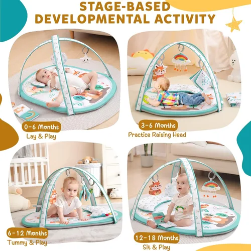 Vista 3 de Ibabejoy - Gimnasio de juego para bebés, gimnasio de juego basado en escenarios con 2 fundas lavables a máquina para recién nacidos a niños, tapete