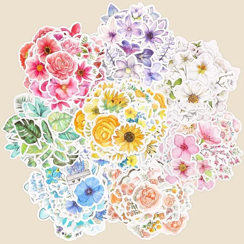 Vista 2 de Knaid Juego de calcomanías de flores (360 piezas) calcomanías florales decorativas surtidas para álbumes de recortes, planificador, suministros