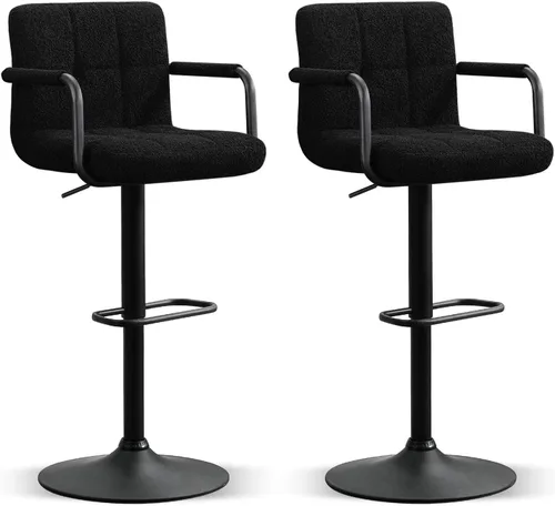 Vista 13 de Furniliving Taburetes de bar ajustables con respaldo, juego de 2 taburetes de bar negros, taburetes de bar de terciopelo con giro de 360°, taburetes