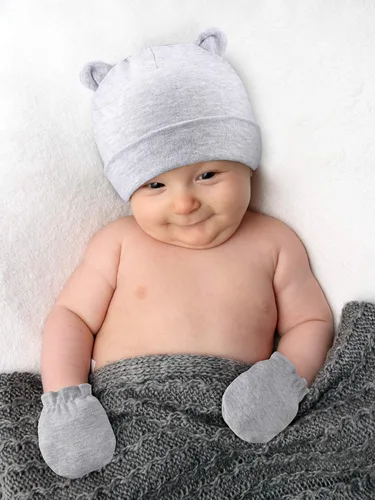 Vista 4 de Conjunto de gorros y calcetines para bebé, gorros para recién nacidos, orejas de oso