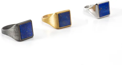 Vista 3 de Anillo cuadrado de sello de lapislázulis, joyería azul del lapislázuli, Oro, Lapislázuli