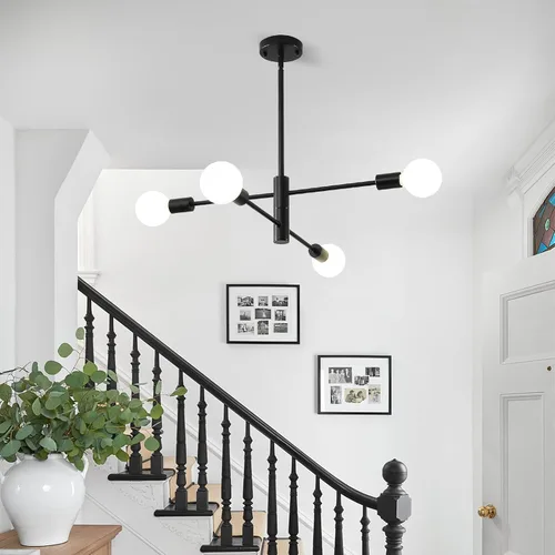 Vista 2 de HHR Candelabro Sputnik de 4 luces, Candelabro Moderno Negro Lámpara de Techo, Candelabros de Altura Ajustable para Comedor Isla de Cocina